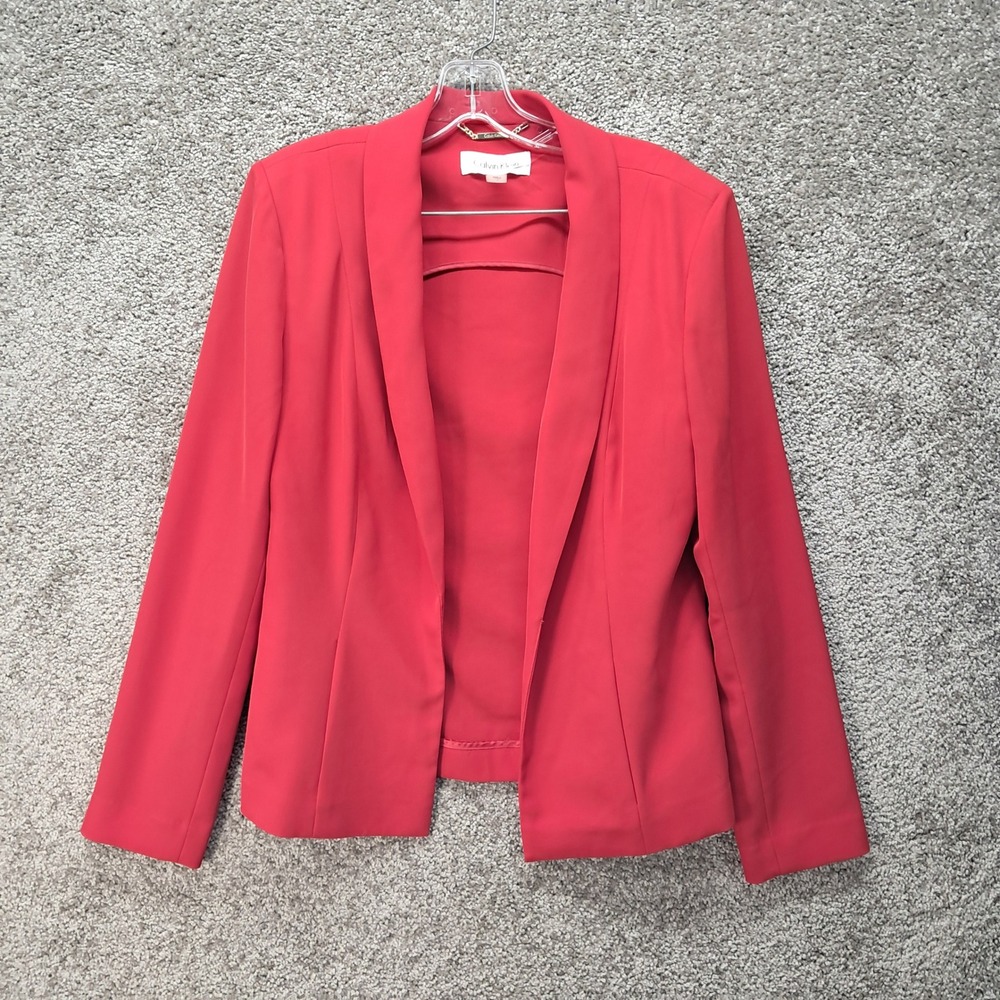 Calvin Klein Womens Red Open Front Shawl Collar Stretch Blazer Size 12 7817